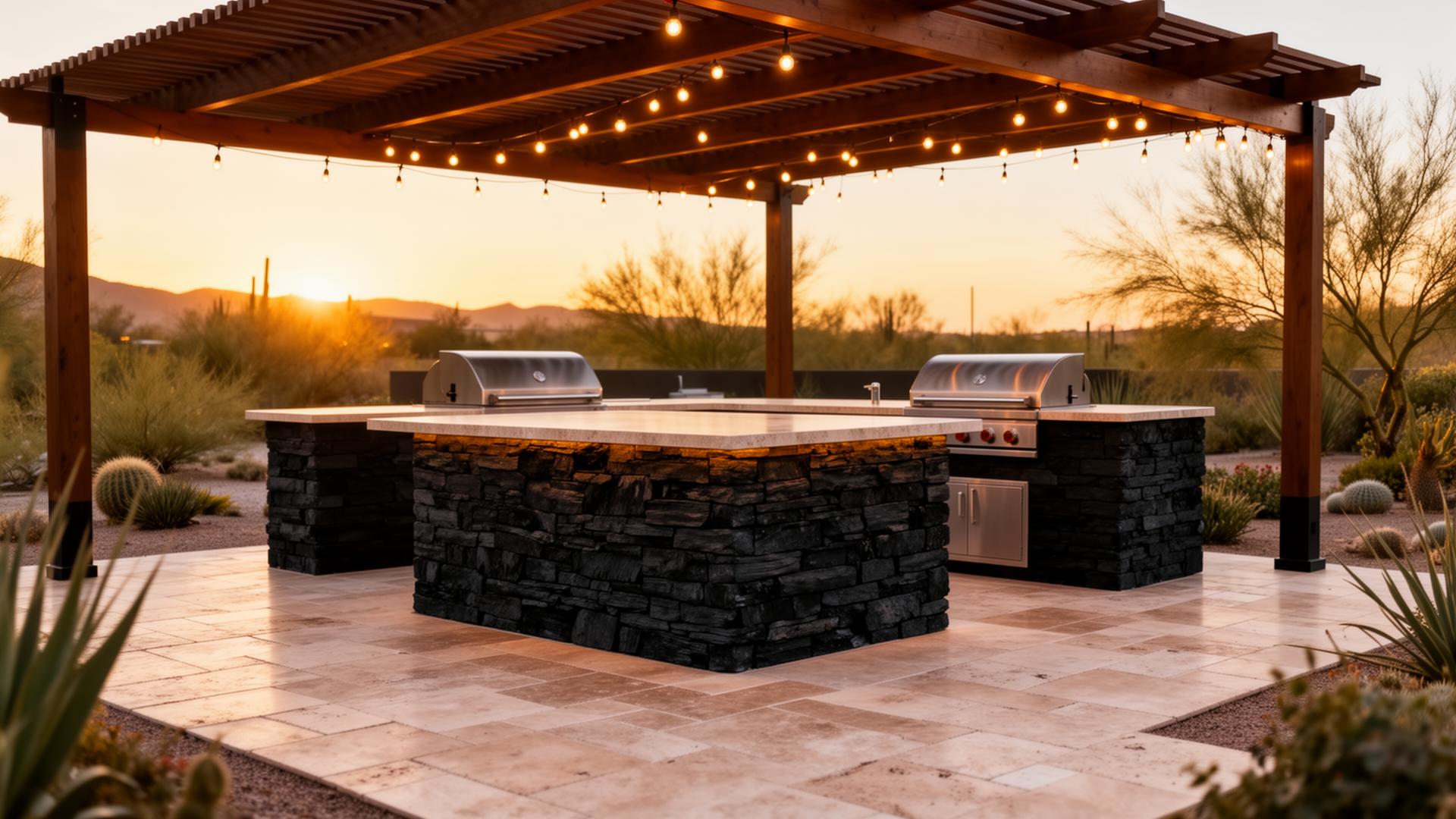 Outdoor kitchen at golden hour